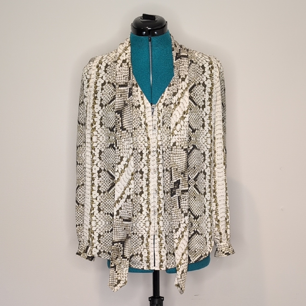J. Crew Snake Print Blouse - Green and Cream